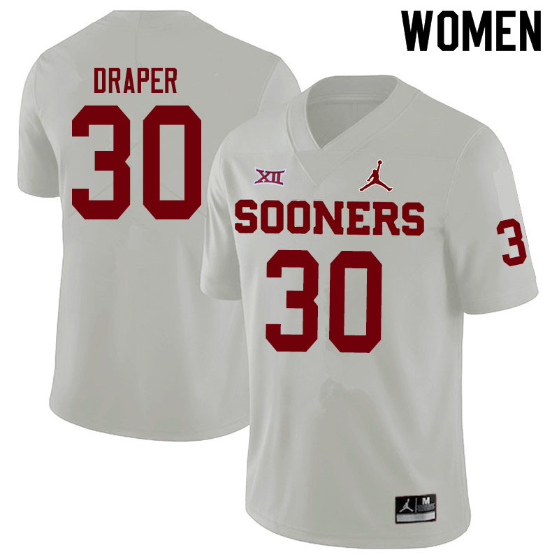 Women #30 Levi Draper Oklahoma Sooners Jordan Brand College Football Jerseys Sale-White - Click Image to Close